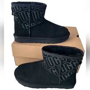 BRAND NEW UGG Classic Mini II Graphic Black Logo Boots For Women Size 11